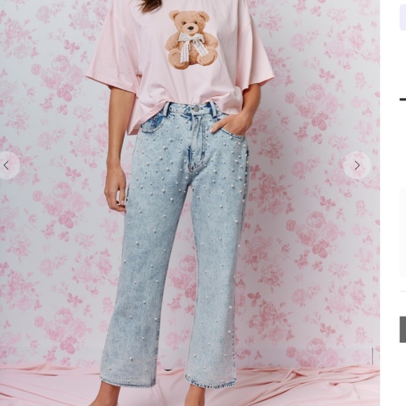 Rareraw “ Daisy ” Rareraw Pearl and Rhinestone EMBELLISHED DENIM JEANS 39 - Picture 6 of 6